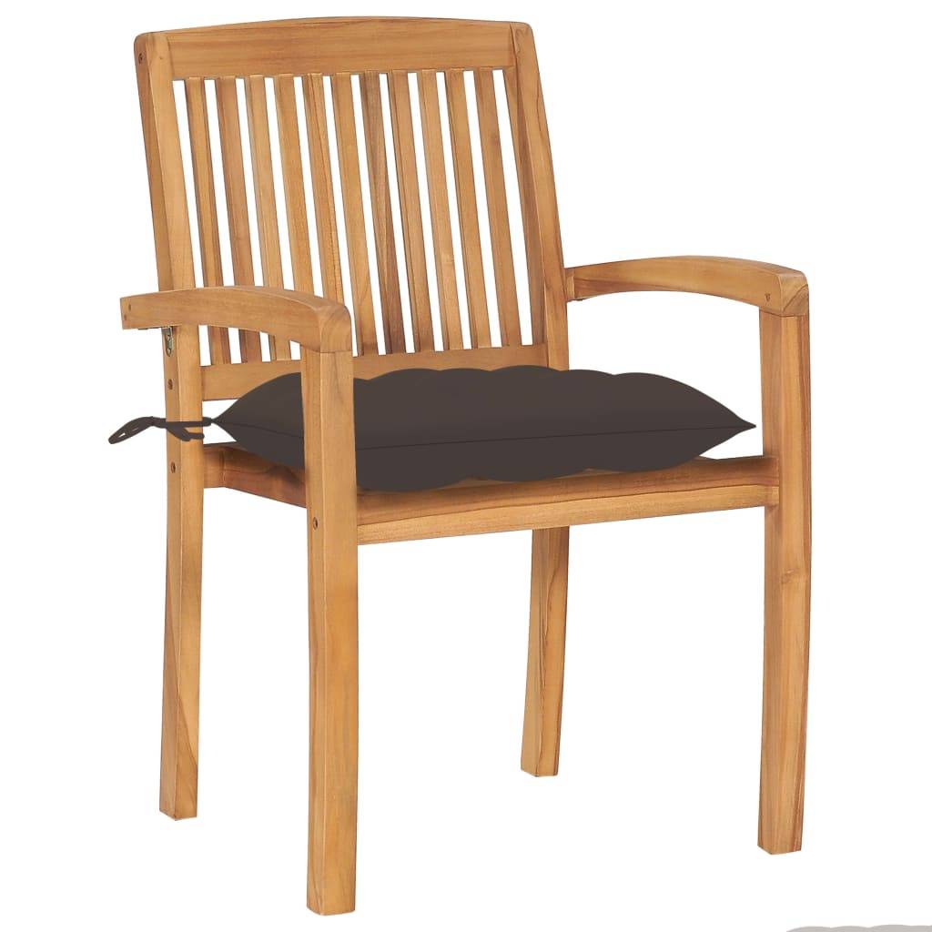 Chaises de jardin empilables teck et tissu taupe 60 x 57.5 x 90 cm - PANGIVO - Image 3