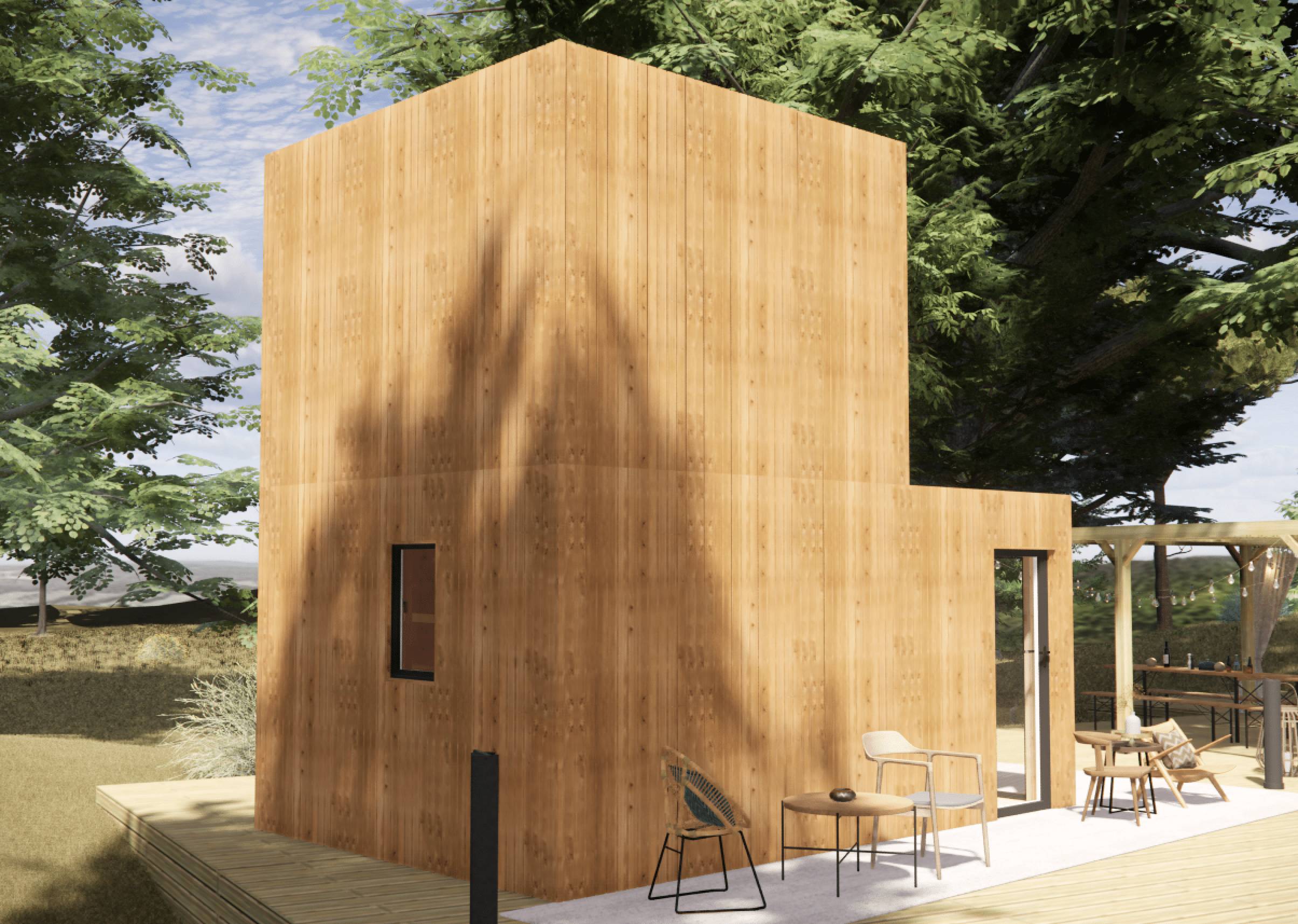 Studio de jardin 4 saisons en bois 5,5 x 3,5 x 2,7 m / isolation RE2020 avec mezzanine et terrasse / menuiseries alu k-line - Image 1