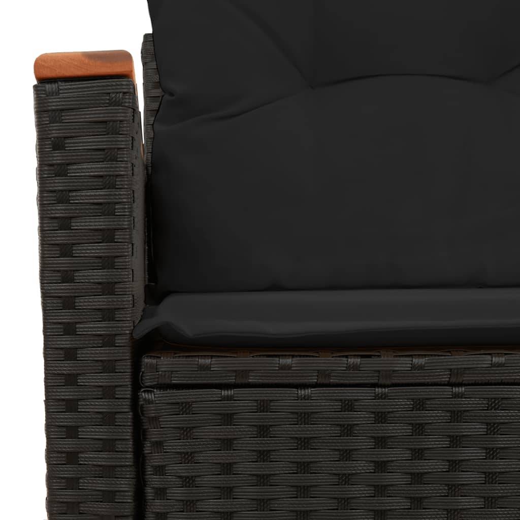 Canapé Extérieur 2 Places Poly Rotin avec Tablettes Latérales et Bois Acacia – Noir – ComfortXL Outdoor Living - Image 9