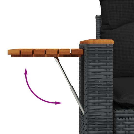 Canapé Extérieur 2 Places Poly Rotin avec Tablettes Latérales et Bois Acacia – Noir – ComfortXL Outdoor Living - Image 8