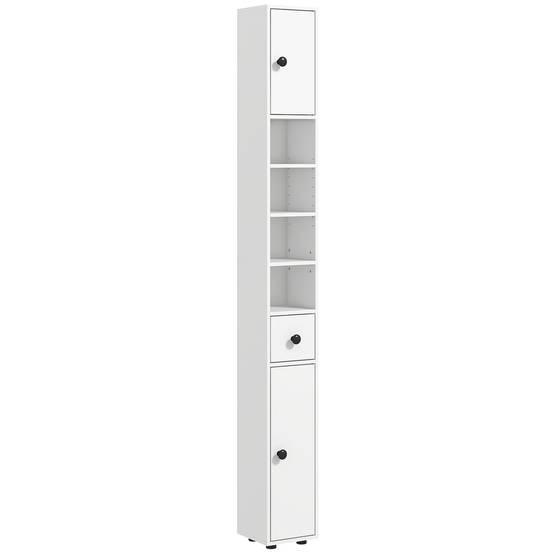 Armoire haute salle de bain avec 1 tiroir 4 étagères réglables et 2 placards, rangement 20x20x180 cm blanc moderne - Image 1