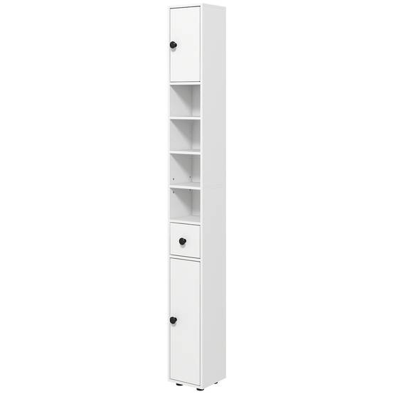 Armoire haute salle de bain avec 1 tiroir 4 étagères réglables et 2 placards, rangement 20x20x180 cm blanc moderne - Image 2