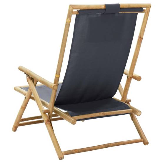 Chaise de jardin | Chaise de relaxation inclinable Gris foncé Bambou et tissu - Image 5