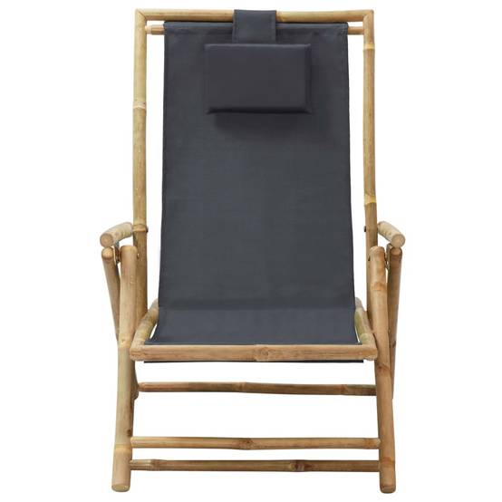 Chaise de jardin | Chaise de relaxation inclinable Gris foncé Bambou et tissu - Image 1