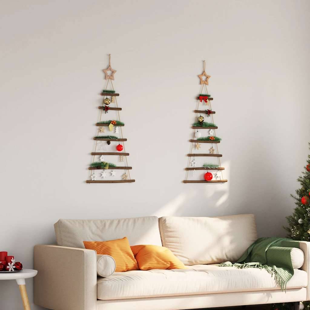 Lot de 2 Sapins de Noël Muraux Suspendus en Bois Naturel Décoration 90 cm – ComfortXL Outdoor Living - Image 3