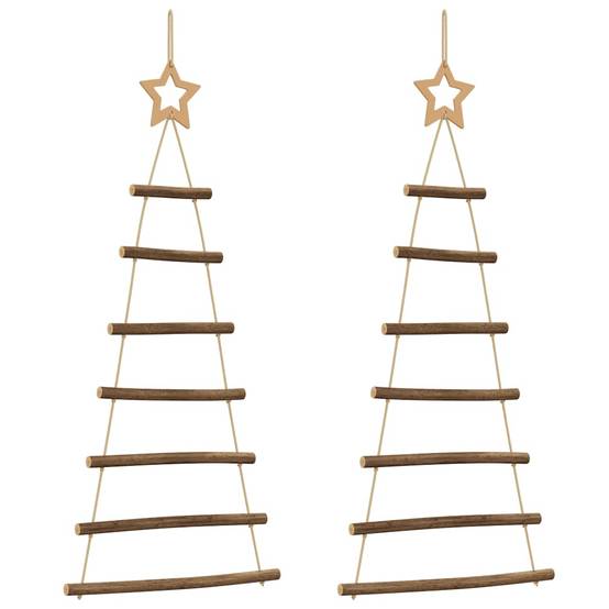Lot de 2 Sapins de Noël Muraux Suspendus en Bois Naturel Décoration 90 cm – ComfortXL Outdoor Living - Image 2