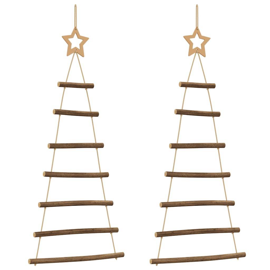 Lot de 2 Sapins de Noël Muraux Suspendus en Bois Naturel Décoration 90 cm – ComfortXL Outdoor Living - Image 2