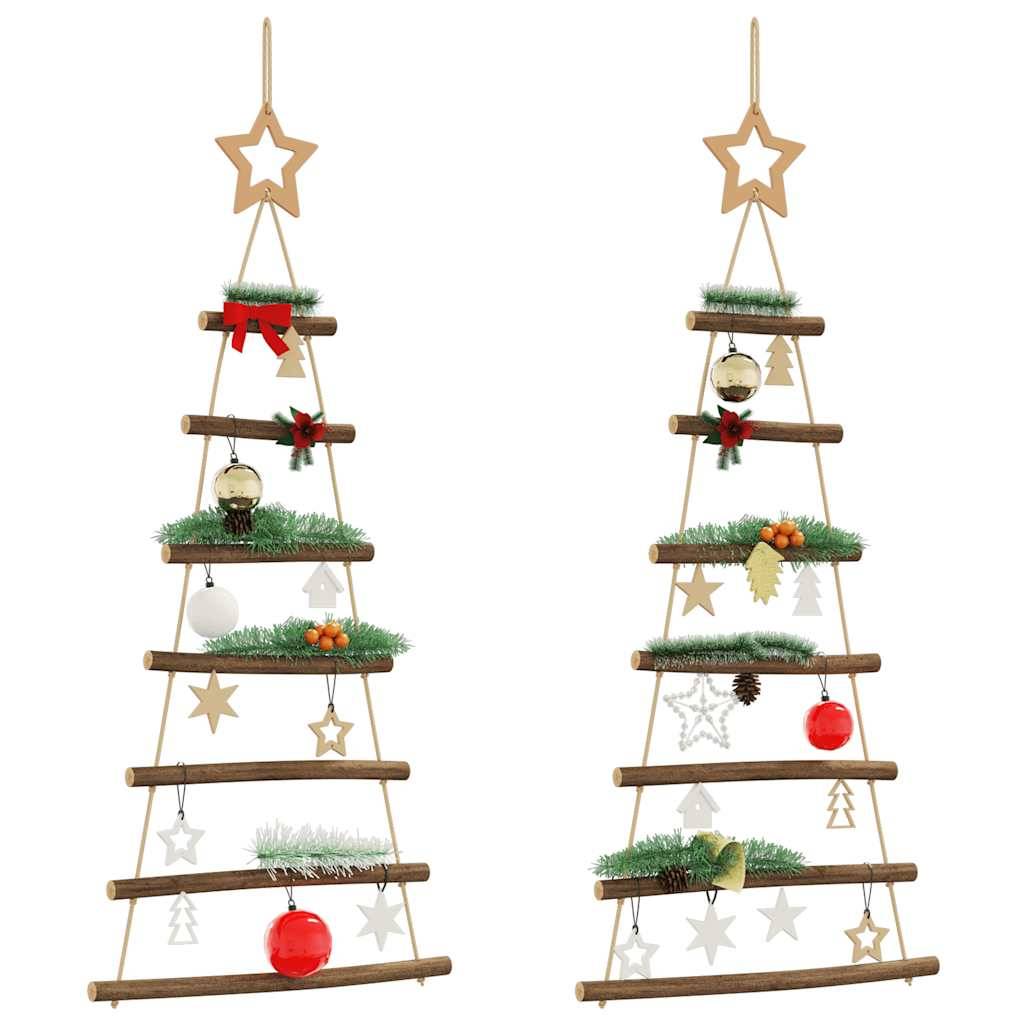 Lot de 2 Sapins de Noël Muraux Suspendus en Bois Naturel Décoration 90 cm – ComfortXL Outdoor Living - Image 1