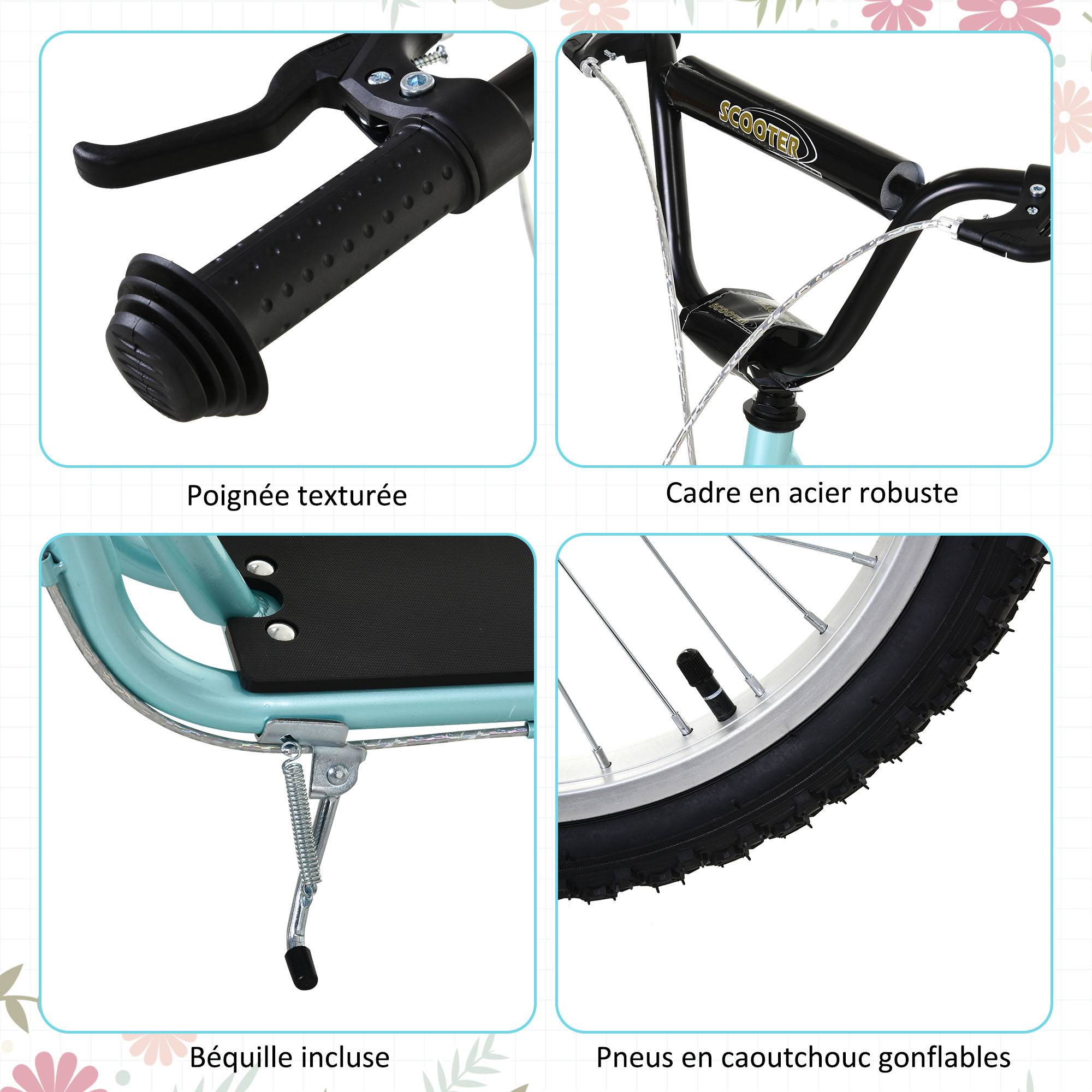 Trottinette Enfant dès 5 Ans avec Grands Pneus en Caoutchouc, Guidon Réglable, Frein et Béquille, Bleu - Image 7