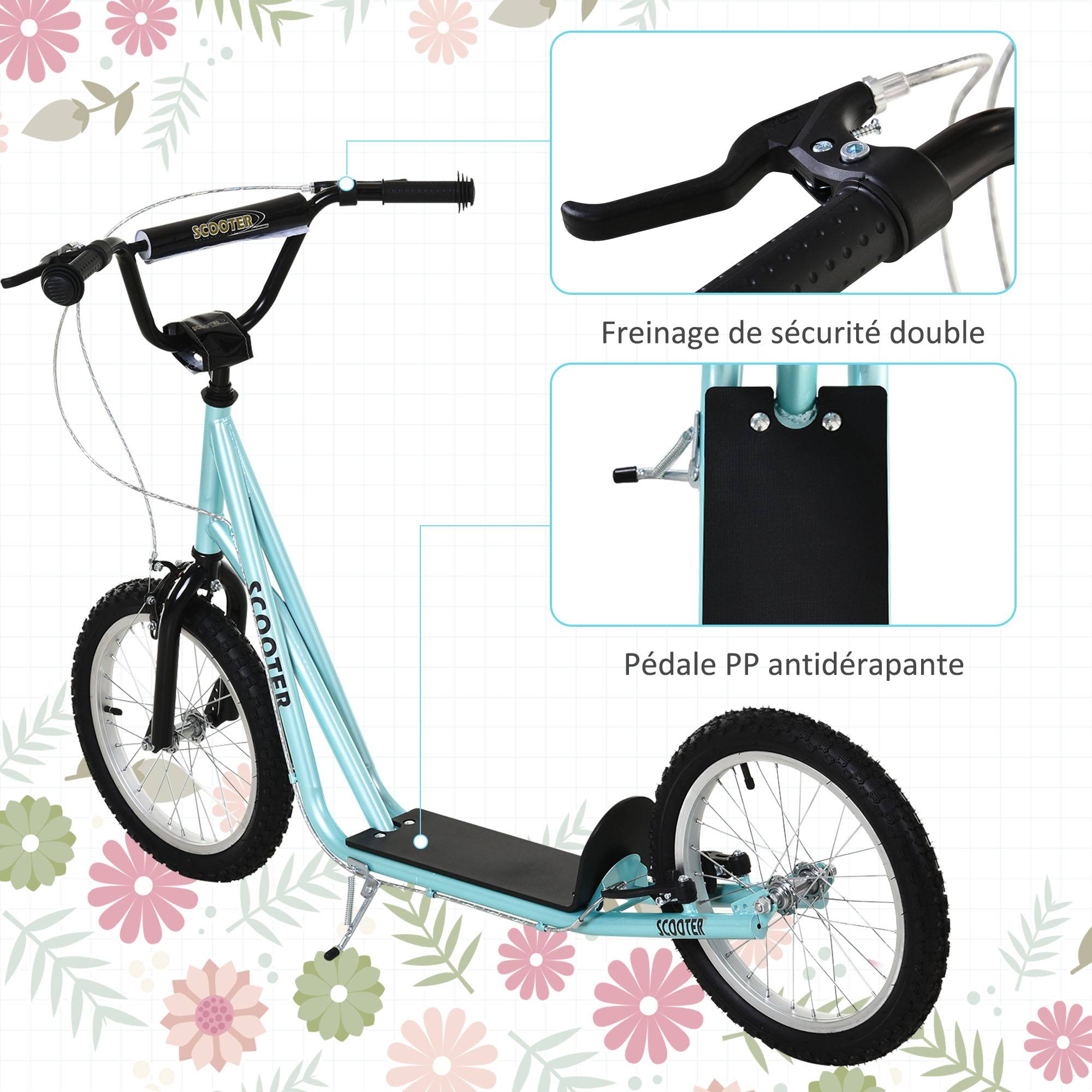 Trottinette Enfant dès 5 Ans avec Grands Pneus en Caoutchouc, Guidon Réglable, Frein et Béquille, Bleu - Image 8