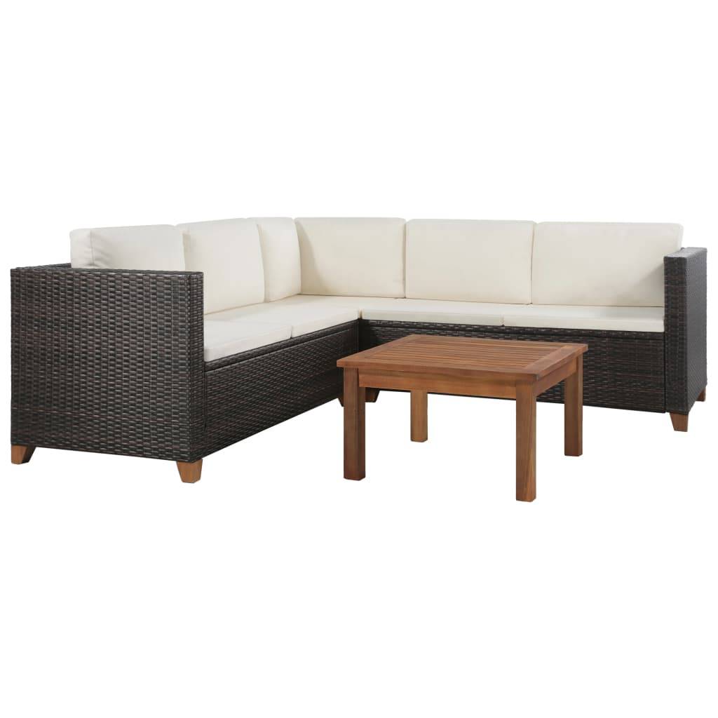 Helloshop26 - Salon de jardin meuble d'extérieur ensemble de mobilier 4 pièces avec coussins résine tressée marron - Imagen 1