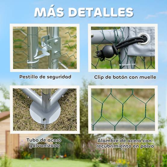 Grand poulailler en métal (3 x 3,4 x 1,9 m) avec housse imperméable et résistante aux UV, couleur argent. - Image 8