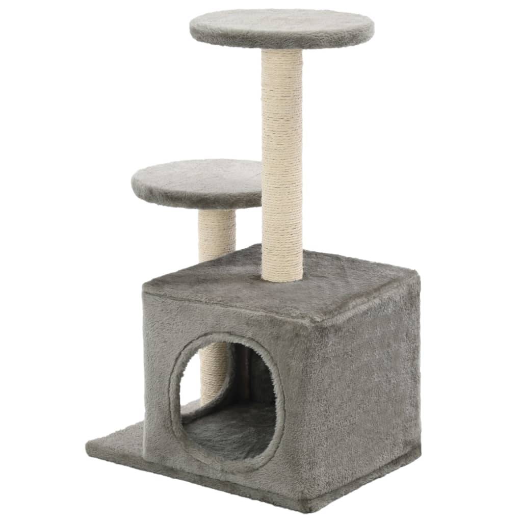 Arbre à chat bois et sisal gris 40 x 30 x 60 cm - PANGIVO - Image 4