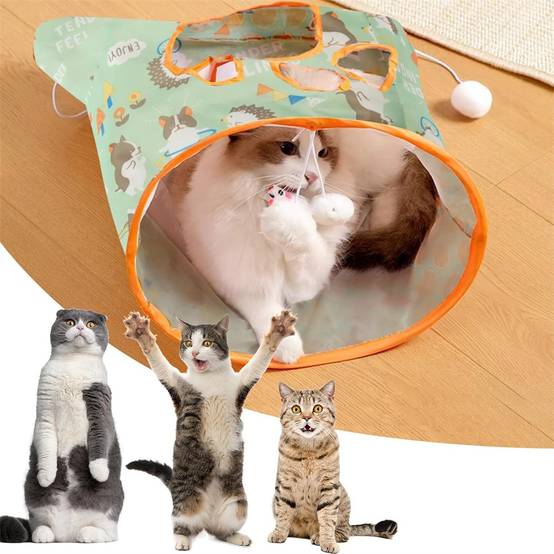 Tunnel pliable pour chat, livré avec balles et souris en peluche, cadre en acier flexible Lytech - Image 5