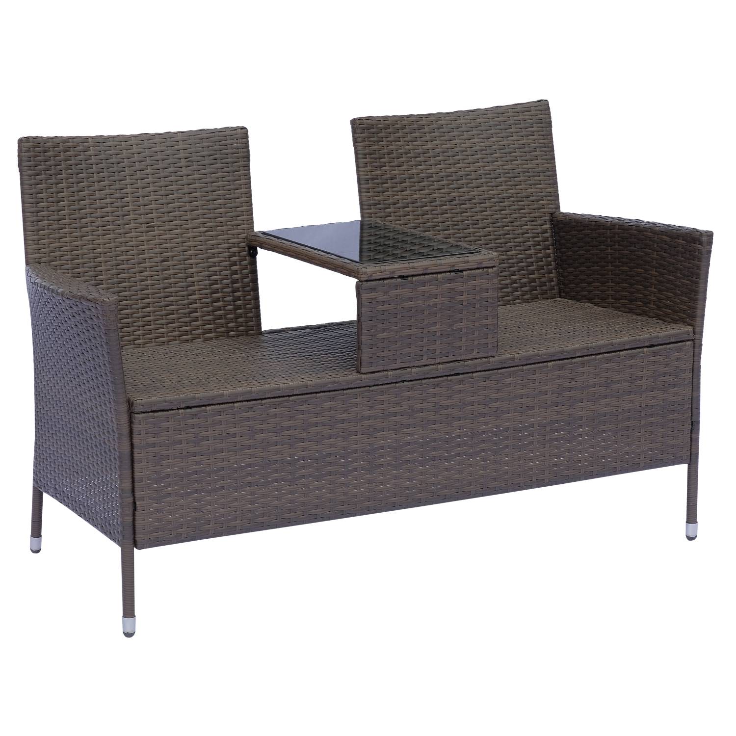 Outsunny - Banc de jardin design contemporain double chaise avec coussins assise + tablette intégrée résine tressée chocolat polyester crème - Outsunny - Imagen 5