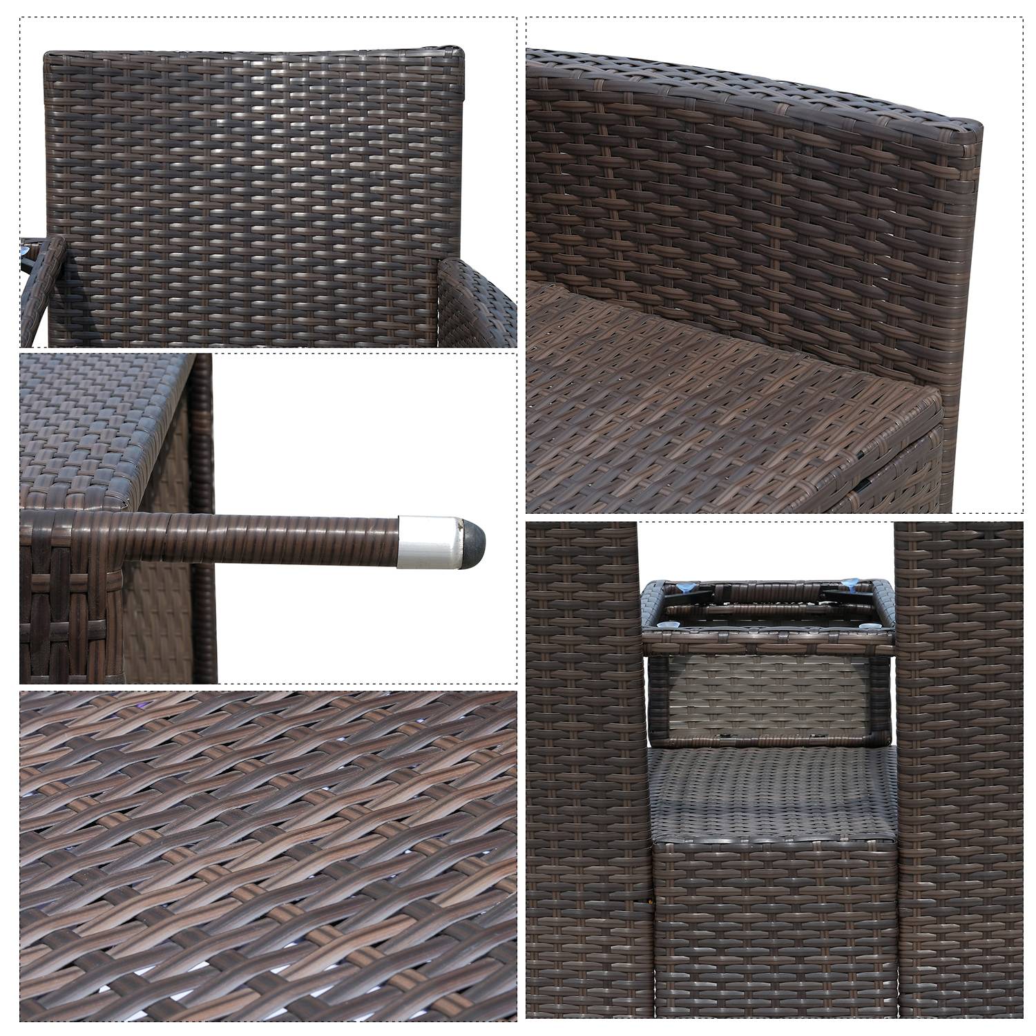 Outsunny - Banc de jardin design contemporain double chaise avec coussins assise + tablette intégrée résine tressée chocolat polyester crème - Outsunny - Imagen 8