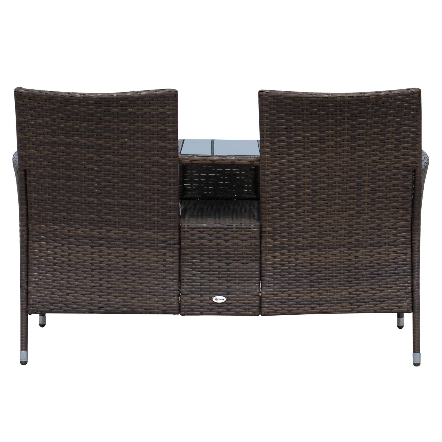 Outsunny - Banc de jardin design contemporain double chaise avec coussins assise + tablette intégrée résine tressée chocolat polyester crème - Outsunny - Imagen 6