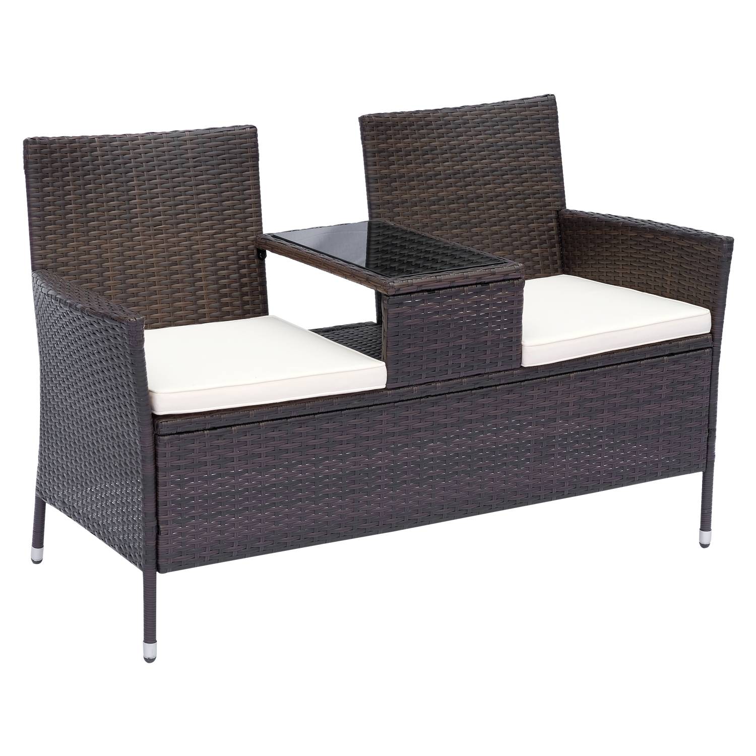 Outsunny - Banc de jardin design contemporain double chaise avec coussins assise + tablette intégrée résine tressée chocolat polyester crème - Outsunny - Imagen 1