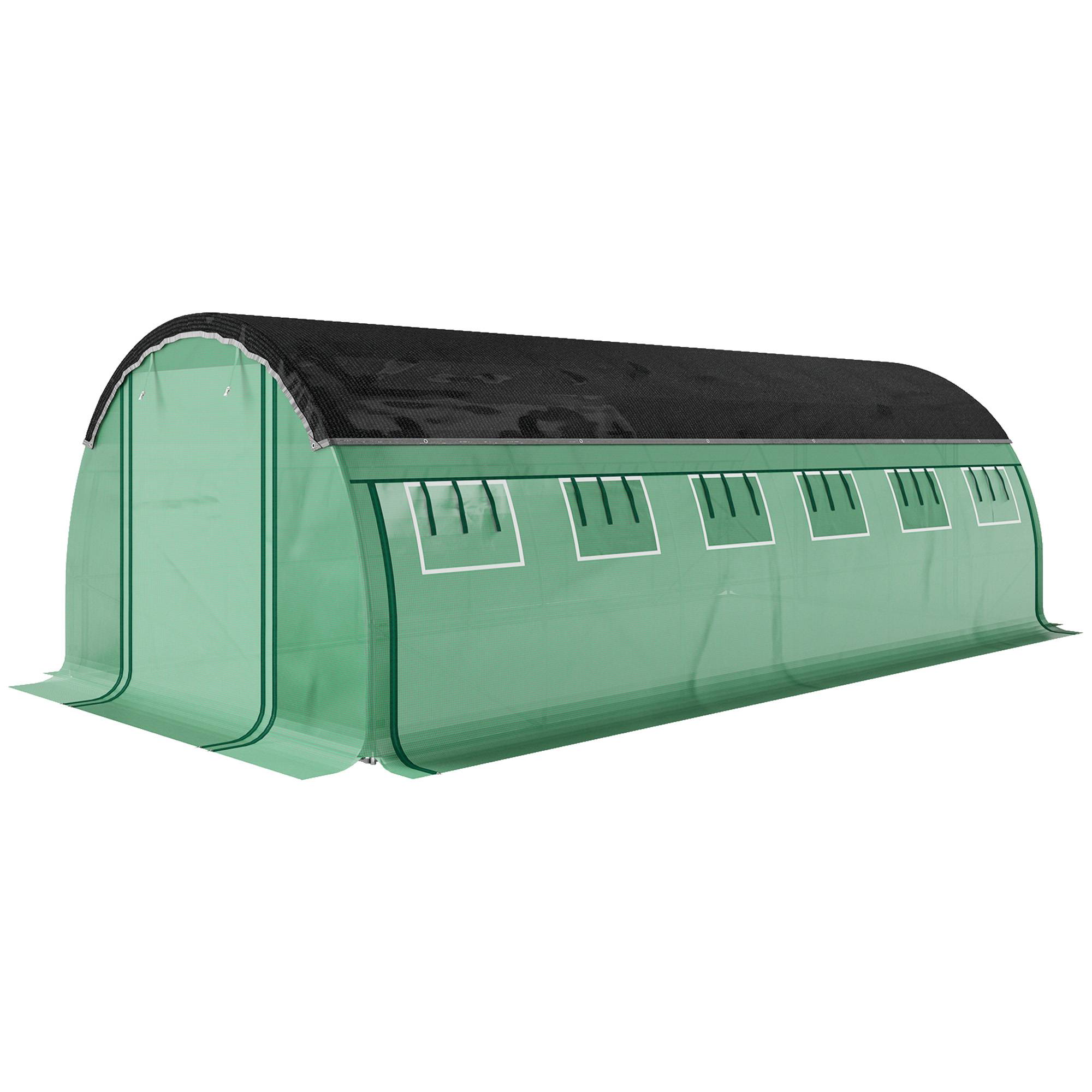 Polytunnel 6 x 3 x 2 m, filet d'ombrage, parois enroulables, bâche plastique, cadre acier, Vert - Image 2