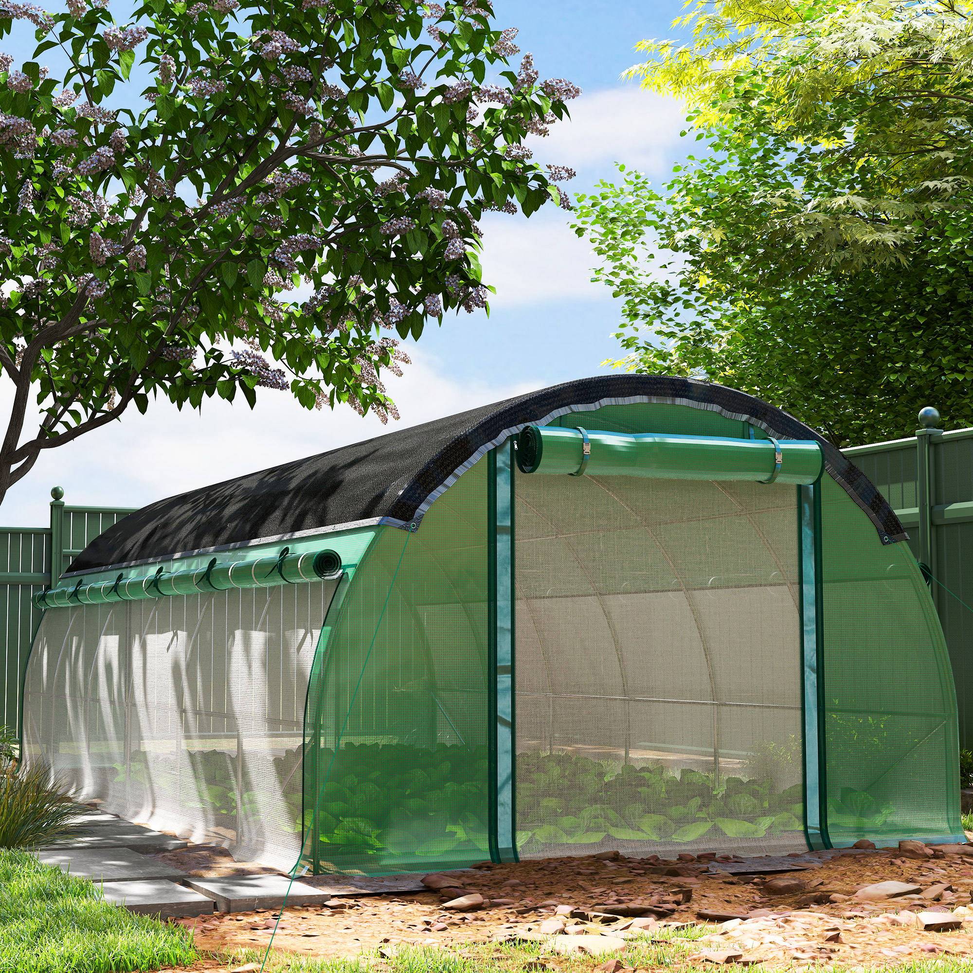 Polytunnel 6 x 3 x 2 m, filet d'ombrage, parois enroulables, bâche plastique, cadre acier, Vert - Image 4