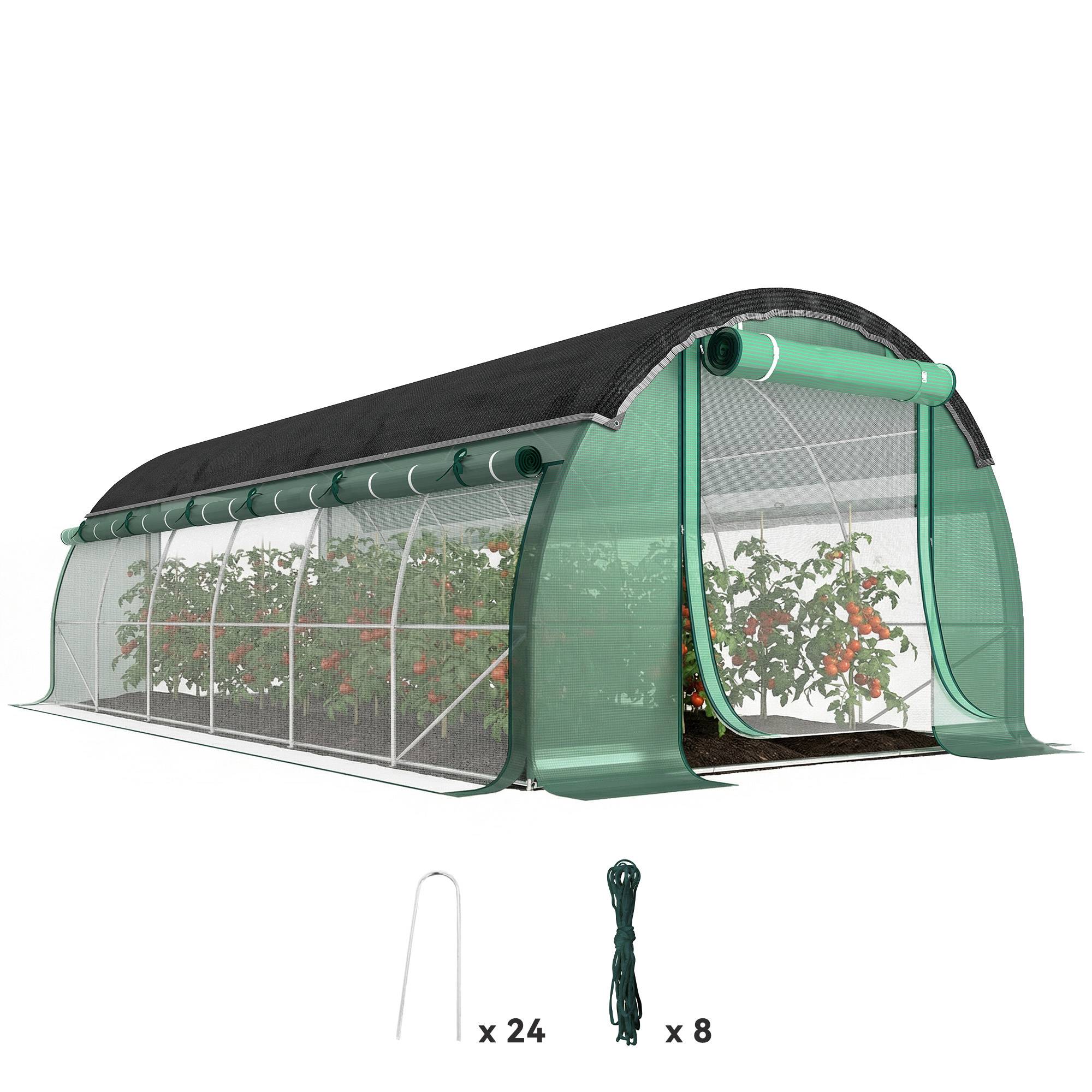 Polytunnel 6 x 3 x 2 m, filet d'ombrage, parois enroulables, bâche plastique, cadre acier, Vert - Image 1