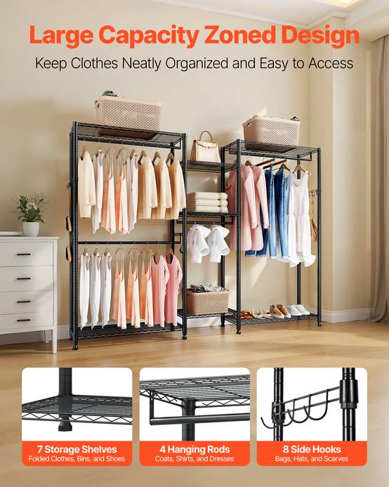 VEVOR Portant à Vêtements Penderie Réglable avec 4 Tringles pour Chambre Magasin - Image 2