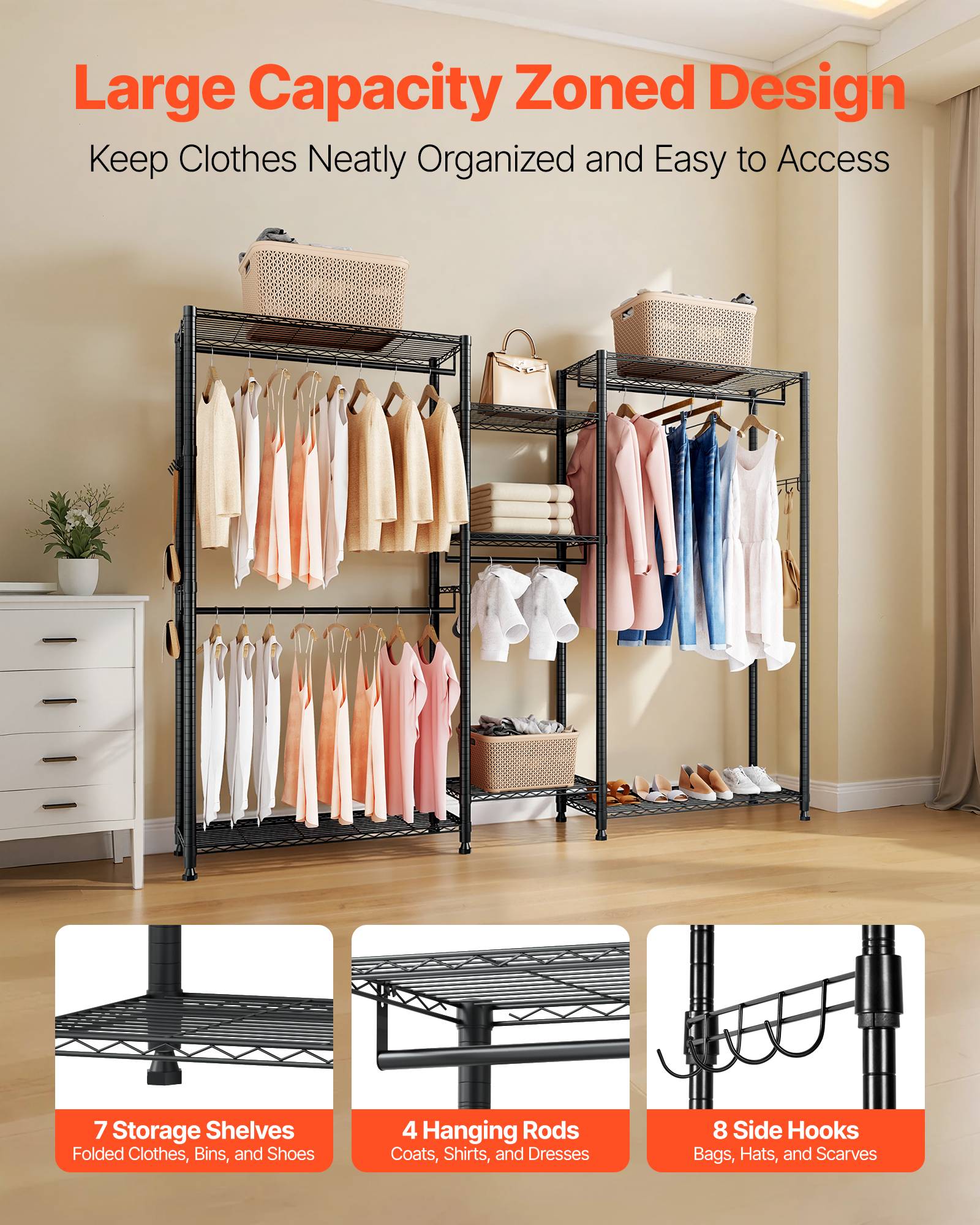VEVOR Portant à Vêtements Penderie Réglable avec 4 Tringles pour Chambre Magasin - Image 2