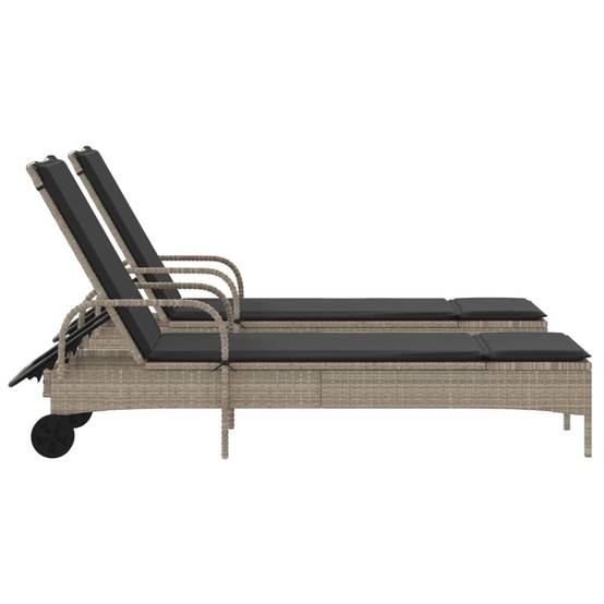 Lot 2 Lits Jardin Rotin Synthétique Gris Clair Matelas Foncés Piscine à Roues – ComfortXL Outdoor Living - Image 5