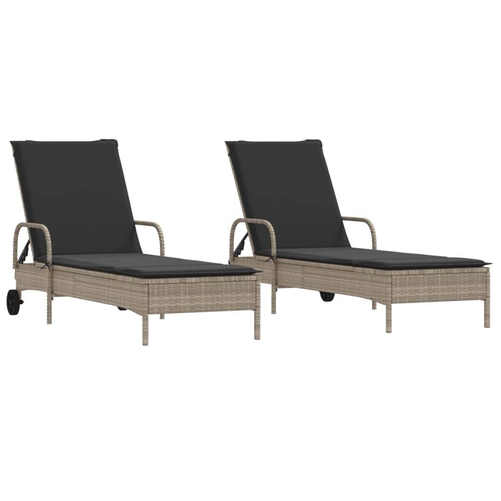 Lot 2 Lits Jardin Rotin Synthétique Gris Clair Matelas Foncés Piscine à Roues – ComfortXL Outdoor Living - Image 2