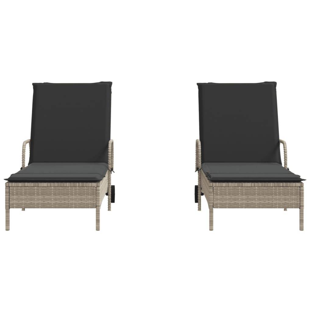 Lot 2 Lits Jardin Rotin Synthétique Gris Clair Matelas Foncés Piscine à Roues – ComfortXL Outdoor Living - Image 4