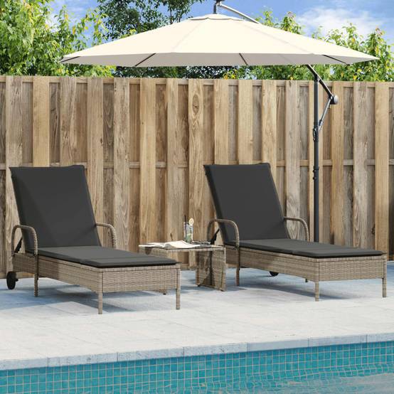 Lot 2 Lits Jardin Rotin Synthétique Gris Clair Matelas Foncés Piscine à Roues – ComfortXL Outdoor Living - Image 1
