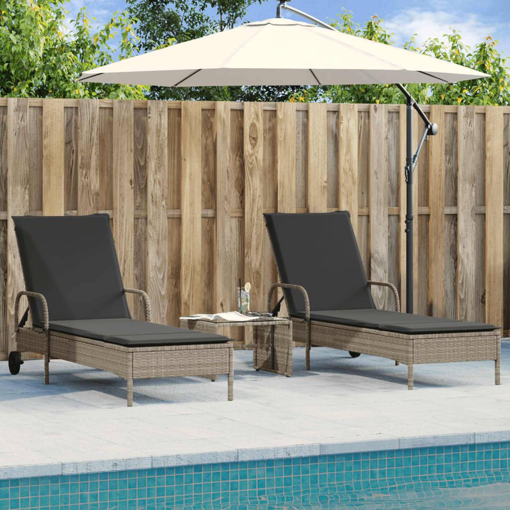 Lot 2 Lits Jardin Rotin Synthétique Gris Clair Matelas Foncés Piscine à Roues – ComfortXL Outdoor Living - Image 1