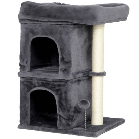 Arbre à Chat Compact Sisal 2 Niches Plateforme Rembourrée 66cm Gris Foncé - ComfortXL Outdoor Living - Image 2