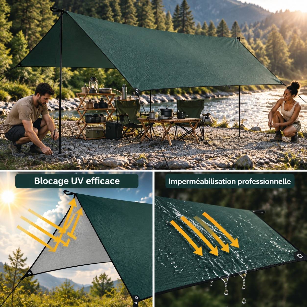 Tente Abri Toile Camping Pliable Imperméable Anti-UV Randonnée - Image 5