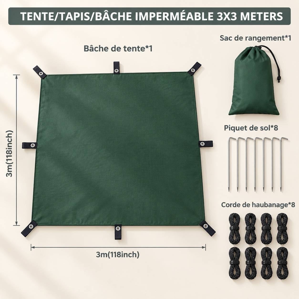 Tente Abri Toile Camping Pliable Imperméable Anti-UV Randonnée - Image 2