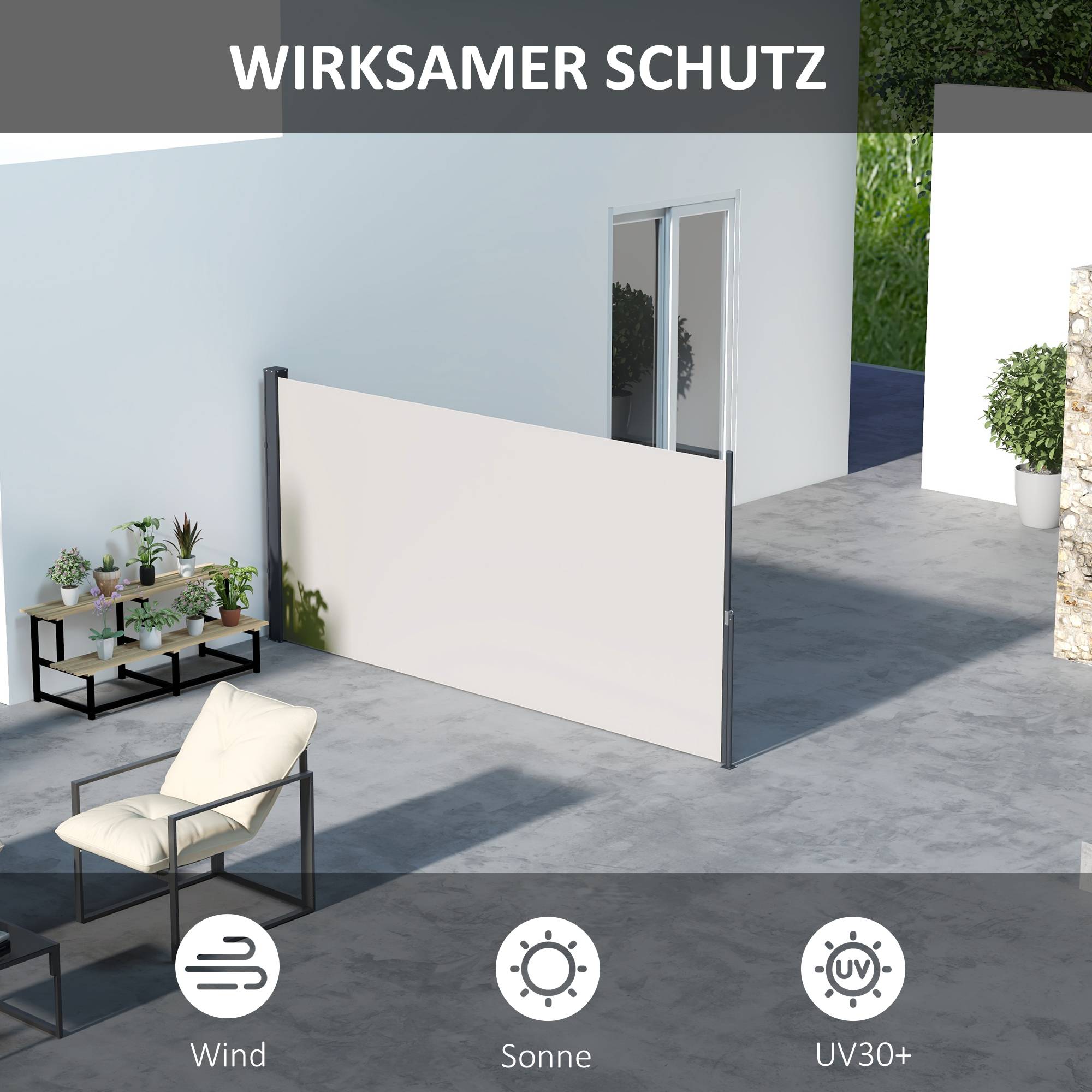 Store latéral rétractable polyester terrasse jardin brise-vue 300x140cm gris clair - ComfortXL Outdoor Living - Image 4