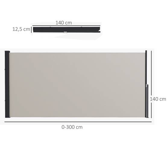 Store latéral rétractable polyester terrasse jardin brise-vue 300x140cm gris clair - ComfortXL Outdoor Living - Image 3