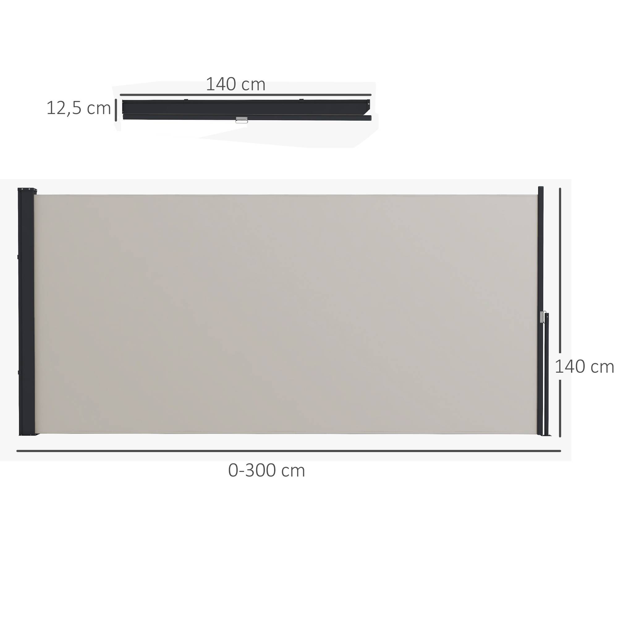 Store latéral rétractable polyester terrasse jardin brise-vue 300x140cm gris clair - ComfortXL Outdoor Living - Image 3