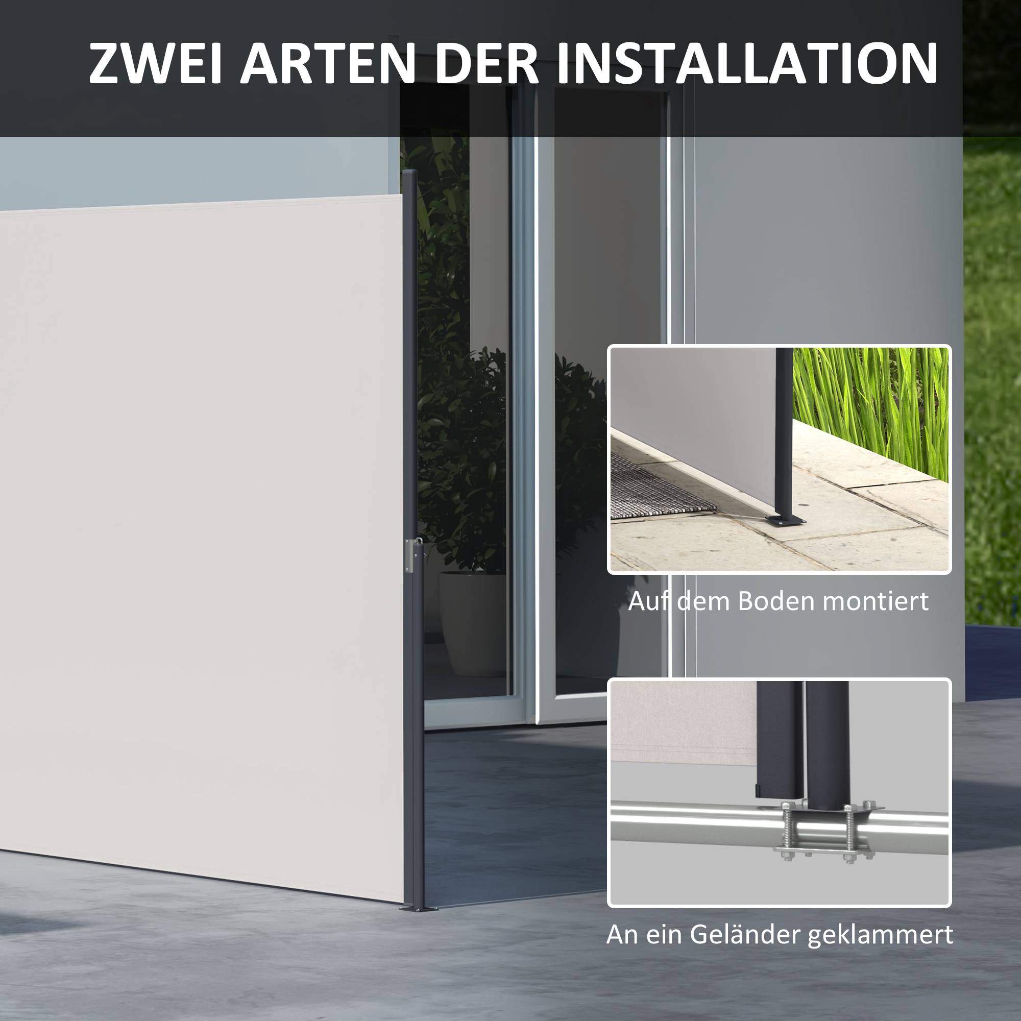 Store latéral rétractable polyester terrasse jardin brise-vue 300x140cm gris clair - ComfortXL Outdoor Living - Image 6