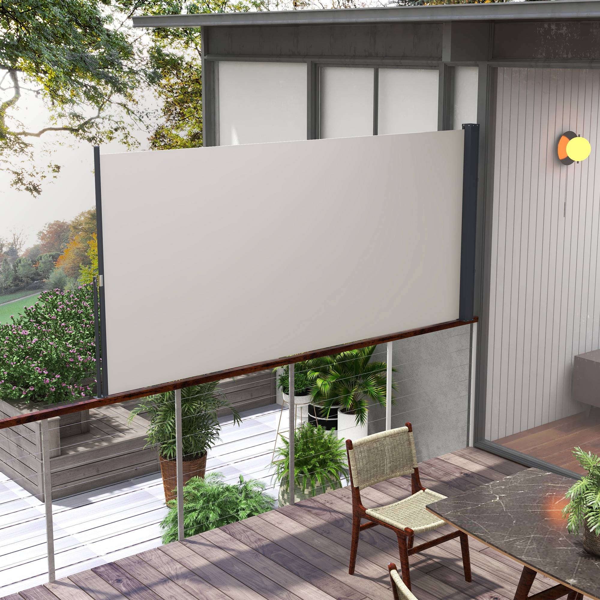 Store latéral rétractable polyester terrasse jardin brise-vue 300x140cm gris clair - ComfortXL Outdoor Living - Image 1