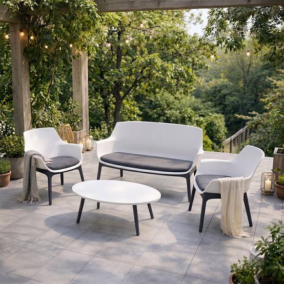 Salon de jardin 4 places blanc avec table basse IZMIR - Image 4