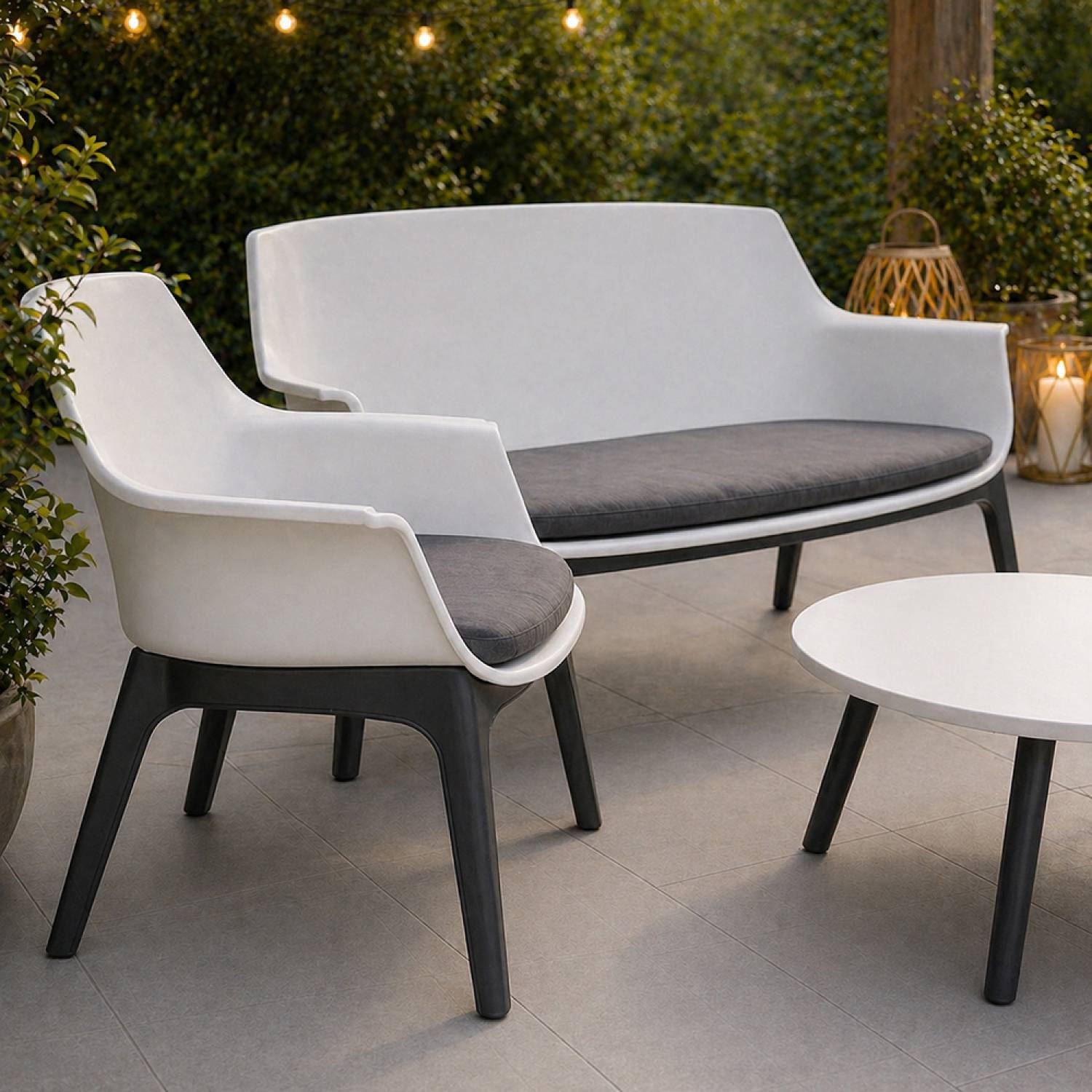Salon de jardin 4 places blanc avec table basse IZMIR - Image 6
