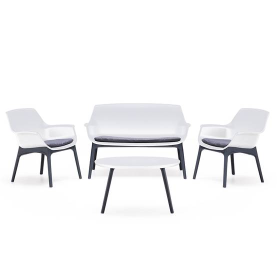 Salon de jardin 4 places blanc avec table basse IZMIR - Image 1