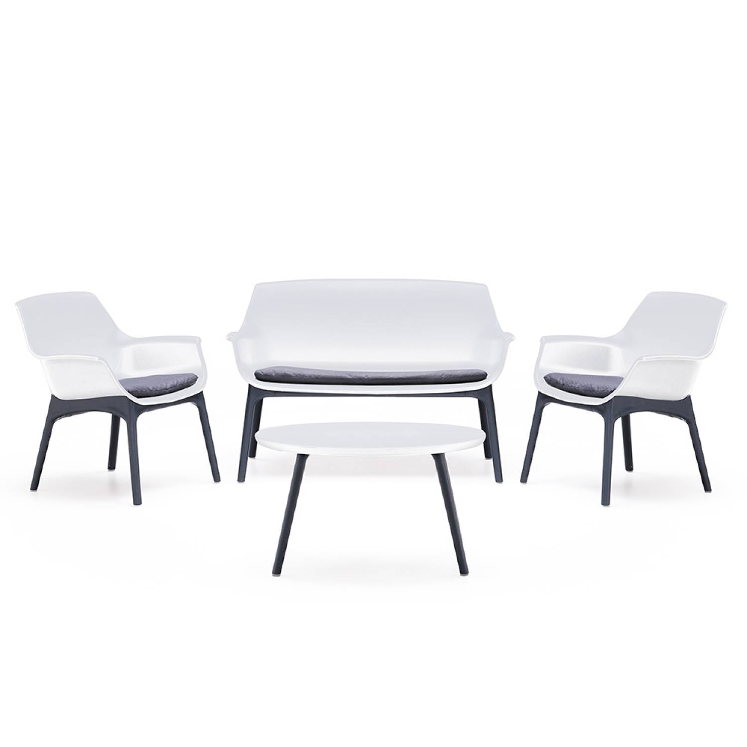 Salon de jardin 4 places blanc avec table basse IZMIR - Image 1