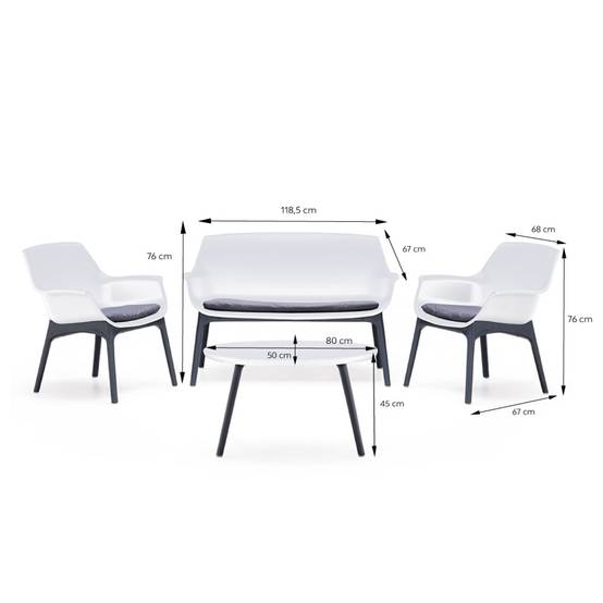 Salon de jardin 4 places blanc avec table basse IZMIR - Image 3