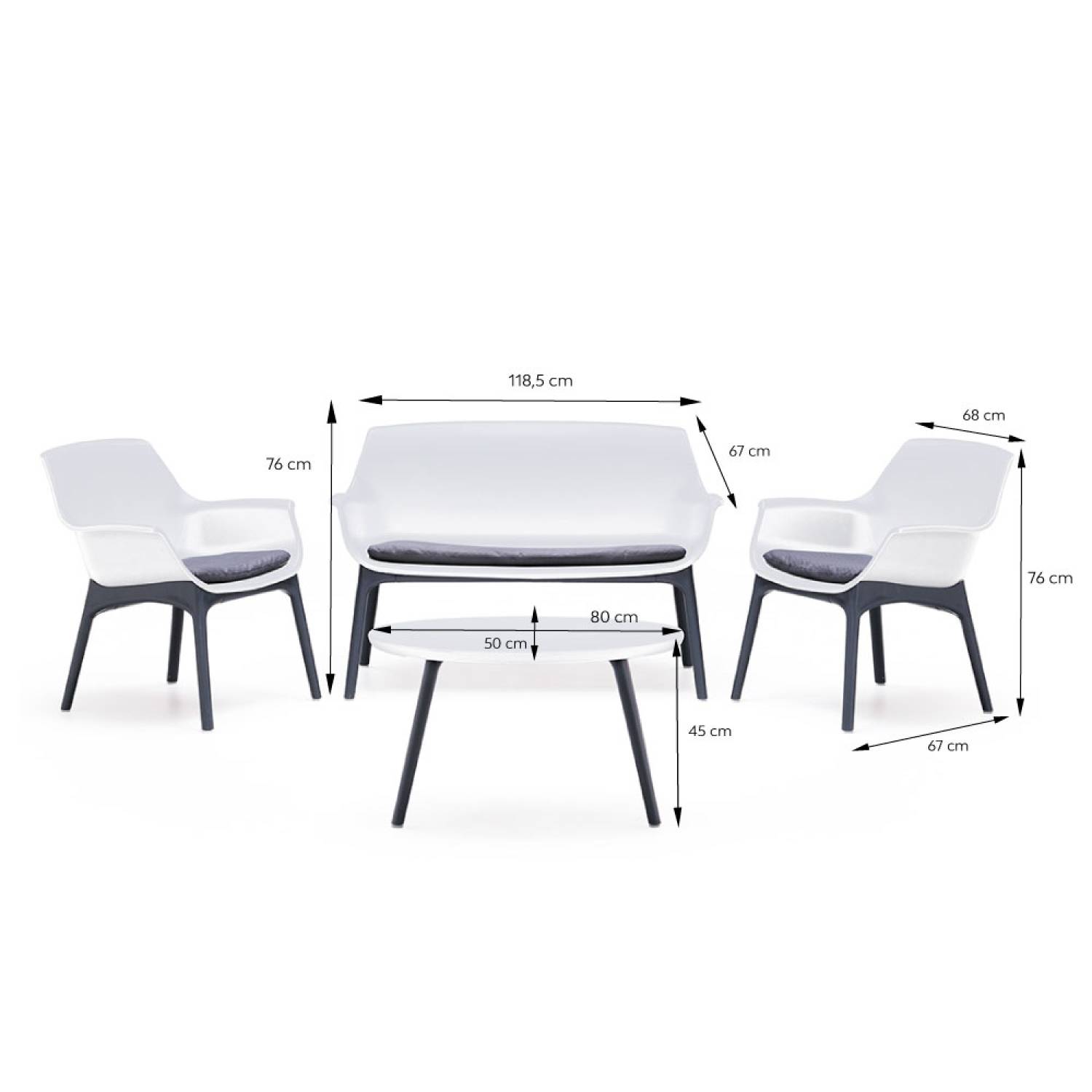 Salon de jardin 4 places blanc avec table basse IZMIR - Image 3