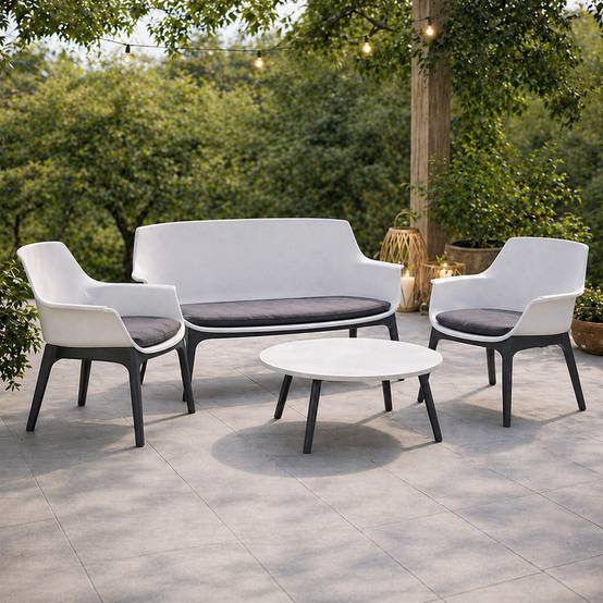 Salon de jardin 4 places blanc avec table basse IZMIR - Image 5