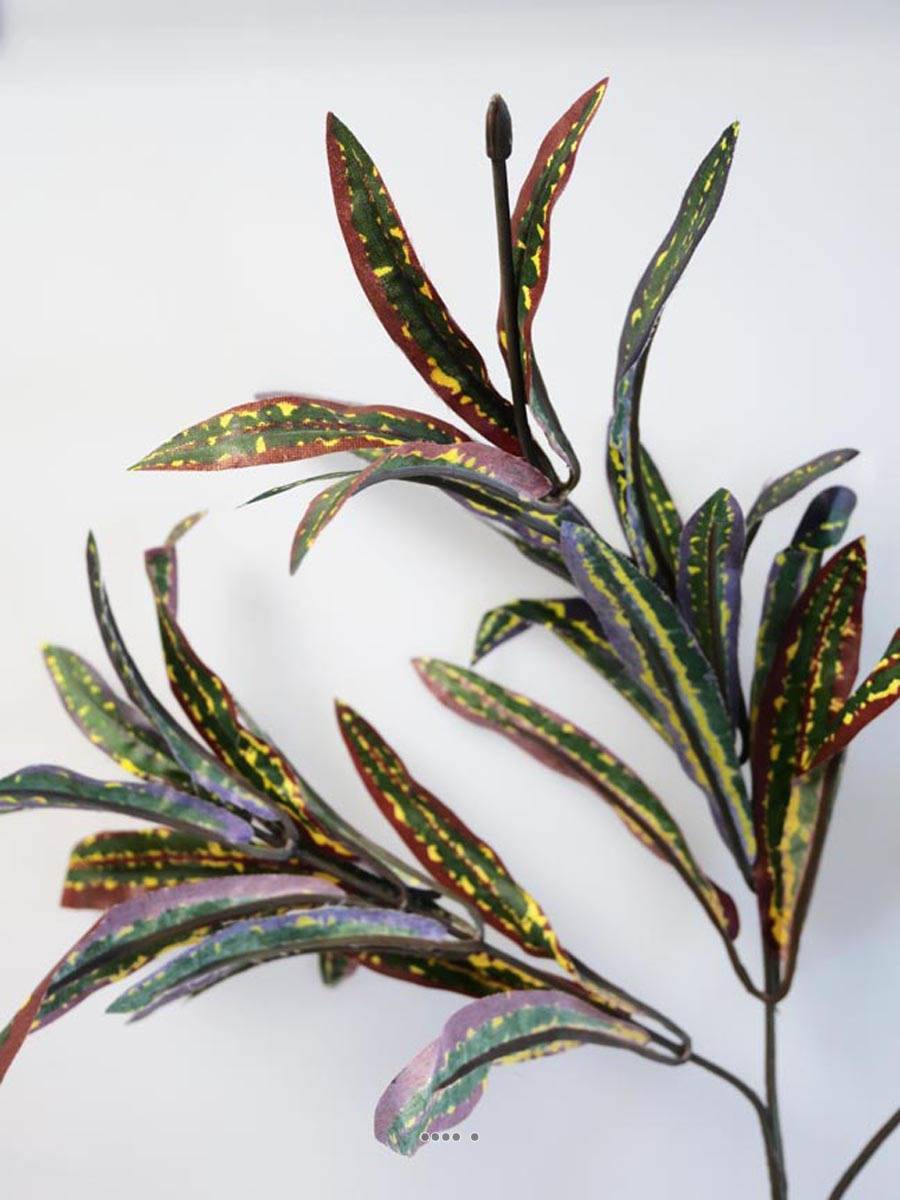 Artificielles - Croton artificiel branche H65cm 3 têtes 45 feuilles en tissu Automne - couleur: Automne - Imagen 2