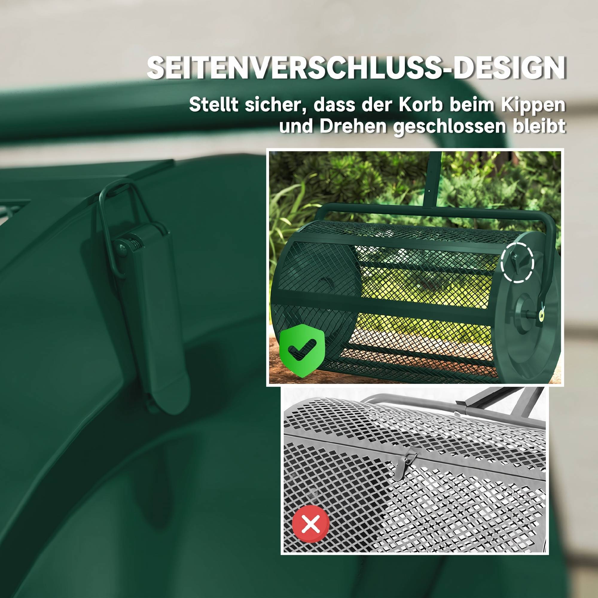 ComfortXL - Épandeur compost métal vert 75 L tambour 61 x 40 cm jardin pelouse poignée réglable distribution uniforme - Image 5