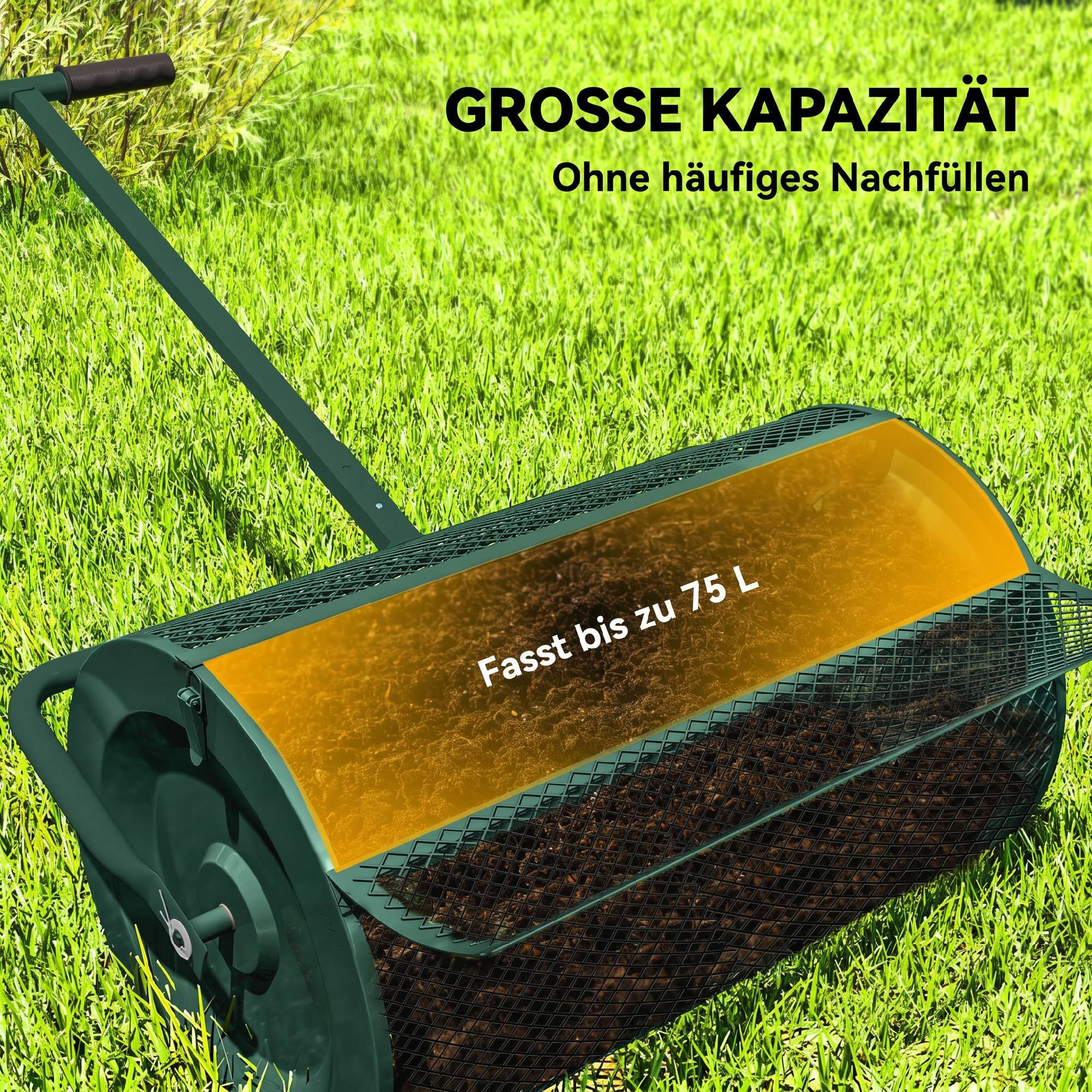 ComfortXL - Épandeur compost métal vert 75 L tambour 61 x 40 cm jardin pelouse poignée réglable distribution uniforme - Image 4